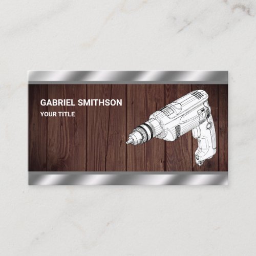 Rustic Wood Hardware Power Tools Drill Machine Business Card