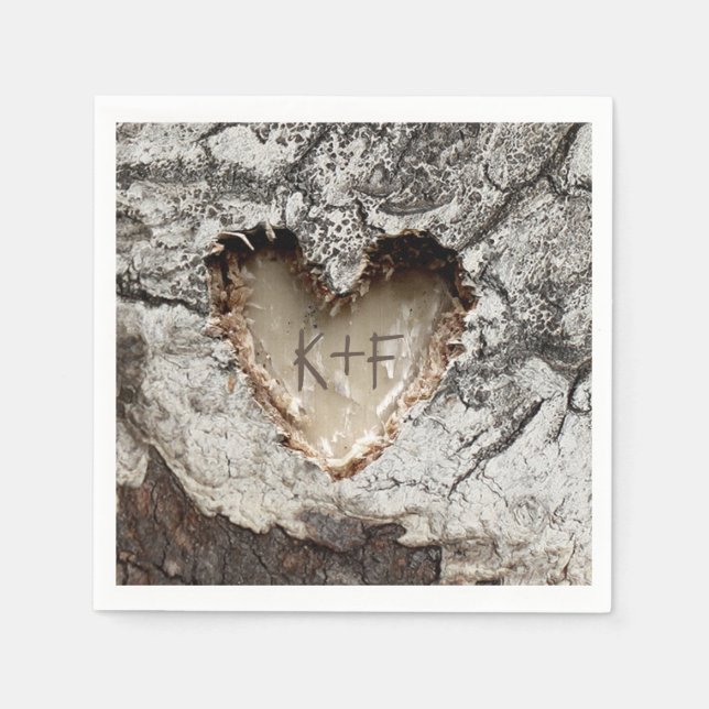 Rustic Wood Heart Birch Bark Wedding Paper Napkins (Front)