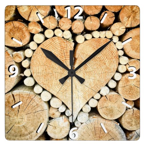 Rustic, Wood Heart, Country Square Wall Clock