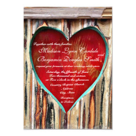 Rustic Wood Heart Country Wedding Invitations