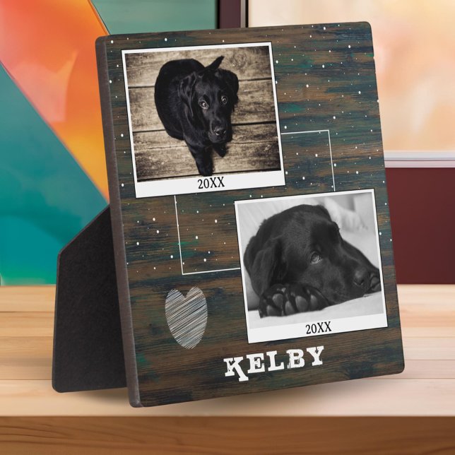 Rustic Wood Heart Pet Dog Photo Memorial Plaque (Creator Uploaded)