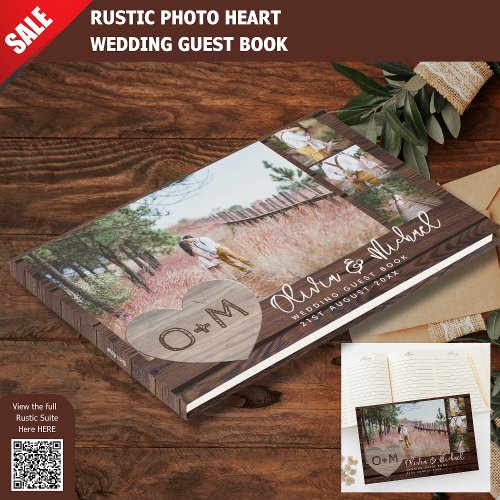 Rustic Wood Heart PHOTO Collage Newlyweds Wedding Guest Book