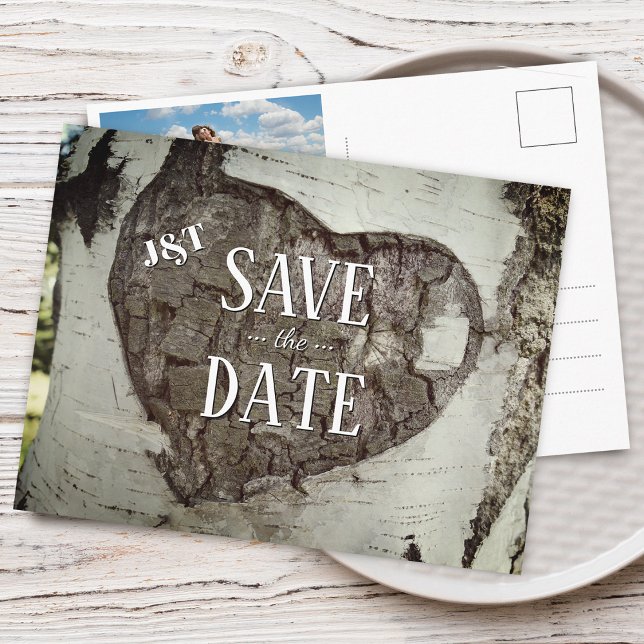 Rustic Wood Heart Photo Save the Date Announcement Postcard (Rustic Wood Heart Photo Save the Date Announcement Postcard)