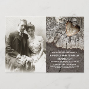 Rustic Wood Heart Photo Wedding Anniversary Invitation