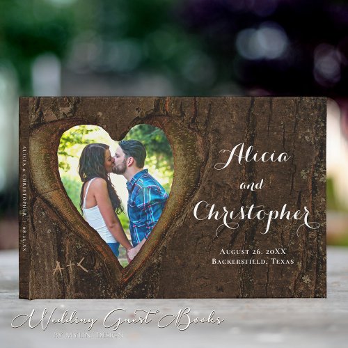 Rustic Wood Heart Photo Wedding Guest Book