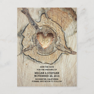 Rustic Wood Heart Save the Date Announcement Postcard