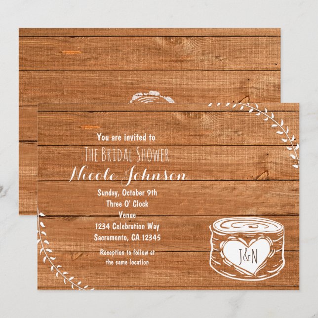Rustic Wood & Heart Stump Bridal Shower Invitation (Front/Back)