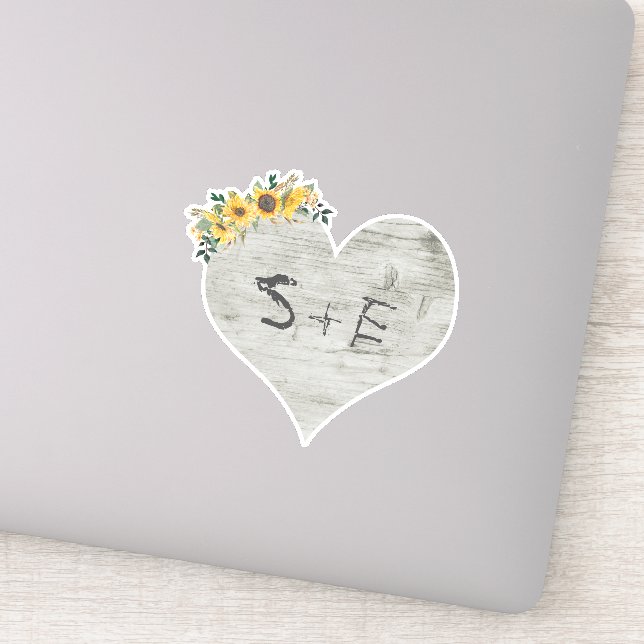 Rustic Wood Heart Tree Carved Initials Wedding Sticker (Detail)