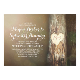 rustic wood heart tree country wedding invitation