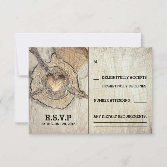 Rustic Wood Heart Tree Wedding RSVP Cards (Front)