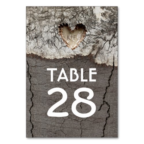 Rustic Wood Heart Tree Wedding Table Numbers - Rustic carved heart wooden texture wedding table numbers