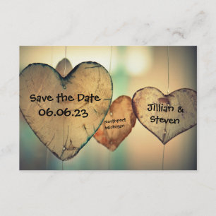 Rustic Wood Hearts - 3x5 Save the Date Card