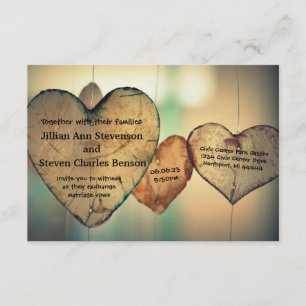 Rustic Wood  Hearts - 3x5 Wedding Invitation