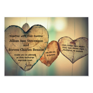 Rustic Wood Hearts - 3x5 Wedding Invitation