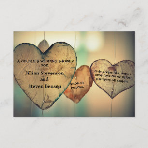 Rustic Wood Hearts - 3x5 Wedding Shower Invite