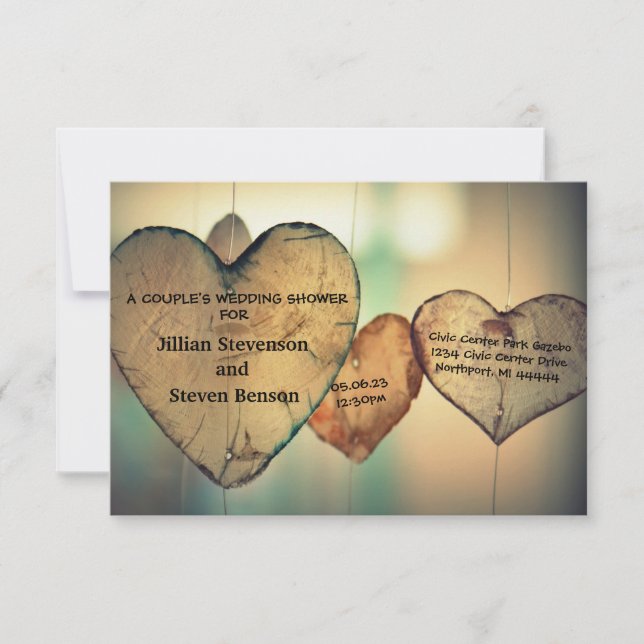 Rustic Wood Hearts - 3x5 Wedding Shower Invite (Front)
