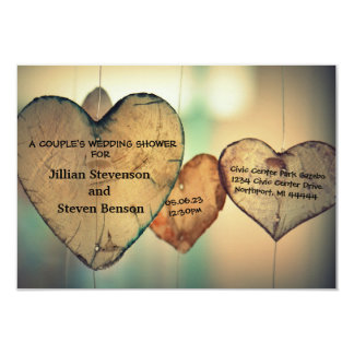 Rustic Wood Hearts - 3x5 Wedding Shower Invite