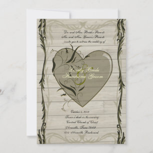 Rustic Wood Hearts and Vines Wedding Invitation