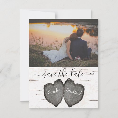 Rustic Wood Hearts Aspen photo  Save the Date card