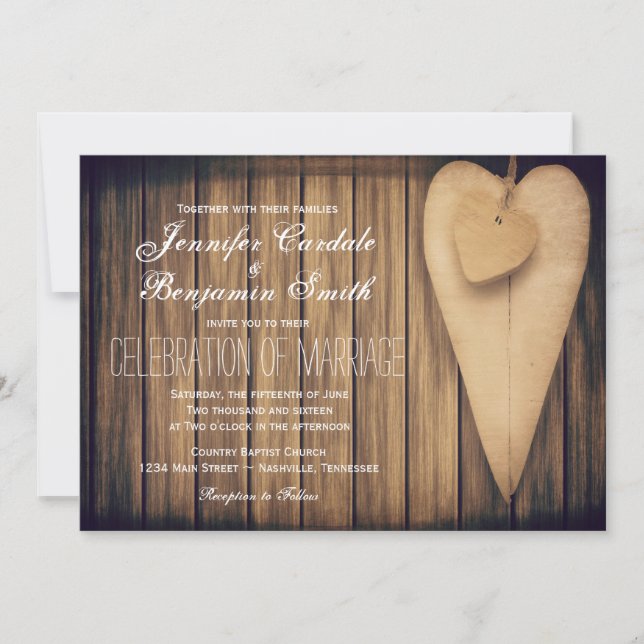 Rustic Wood Hearts Country Wedding Invitations (Front)