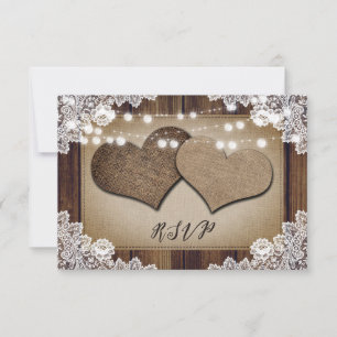 Rustic Wood Hearts Lace Wedding RSVP Meal Choice Card