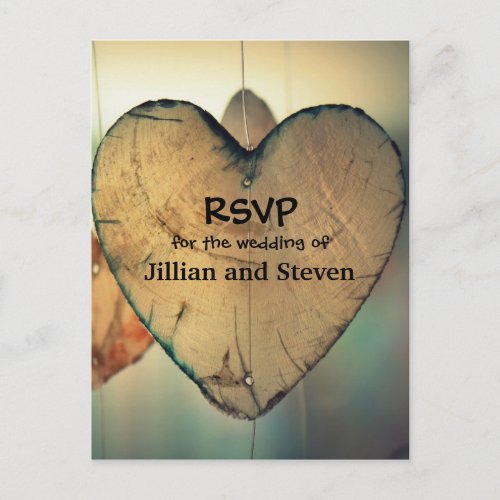 Rustic Wood Hearts _ RSVP Post Card