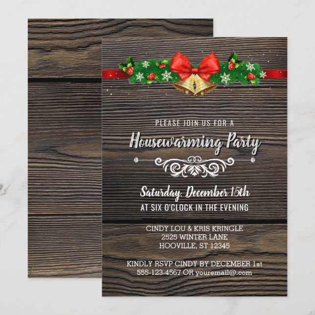 Rustic Wood Holiday Housewarming Party Invitation (Front/Back)