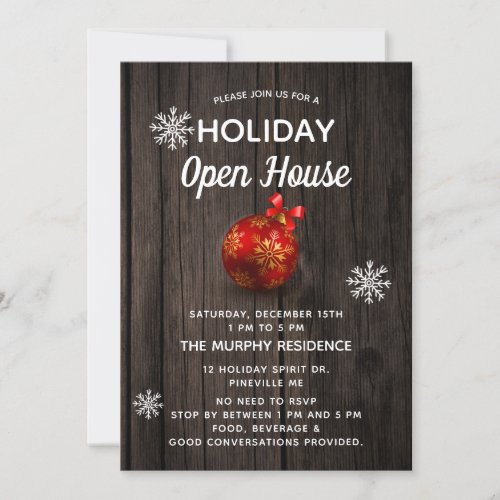 Rustic Wood Holiday Open House Invitation