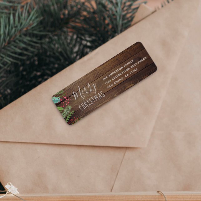 Rustic Wood Holly & Pine Christmas Holiday Party Label (The Return Address Label Mock-up)