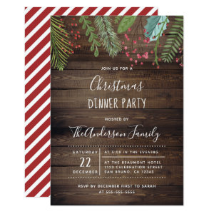 Rustic Wood Holly & Pine Holiday Party Invitation