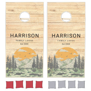 Rustic Wood Home Family Name Mountain Forest Cornhole Set
