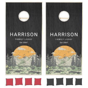 Rustic Wood Home Family Name Mountain Forest Cornhole Set