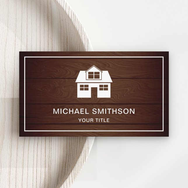 Rustic Wood Home Icon Real Estate Agent Business Card (Creator Uploaded)