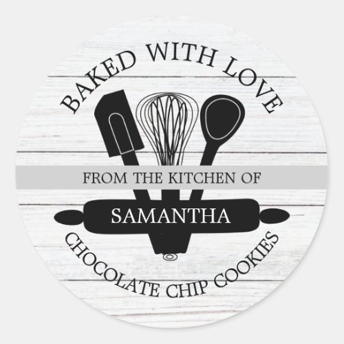 Rustic Wood Homemade Cookies Baked With love   Classic Round Sticker