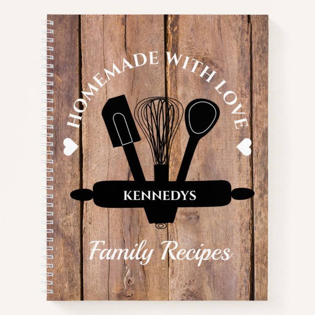 Rustic Wood Homemade With Love Recipes Cookbook Notebook (Front)
