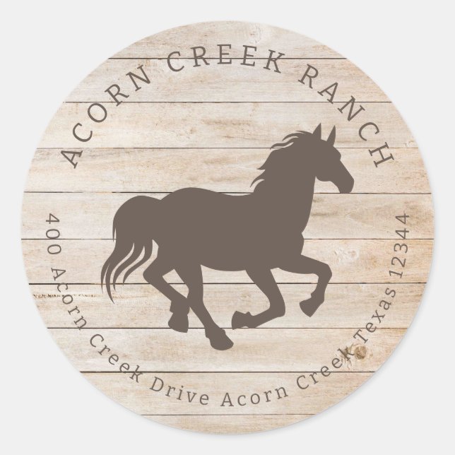 Rustic Wood Horse Equestrian Center Classic Round Sticker (Front)