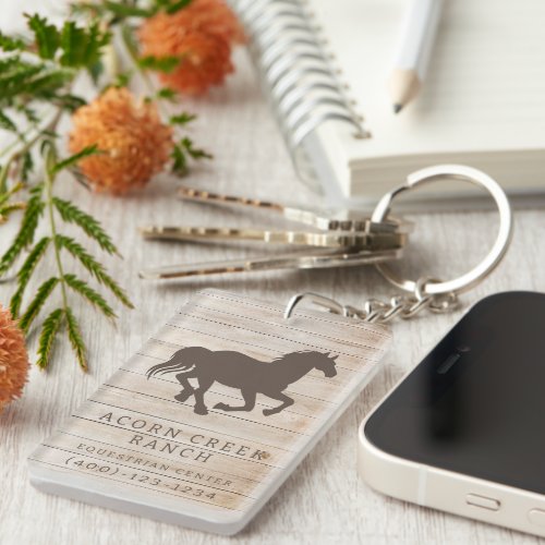 Rustic Wood Horse Equestrian Center Keychain