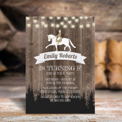Rustic Wood Horseback Riding Horse Birthday Invitation