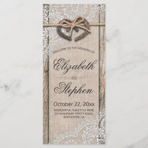 Rustic Wood Horseshoes Burlap Lace Wedding Program