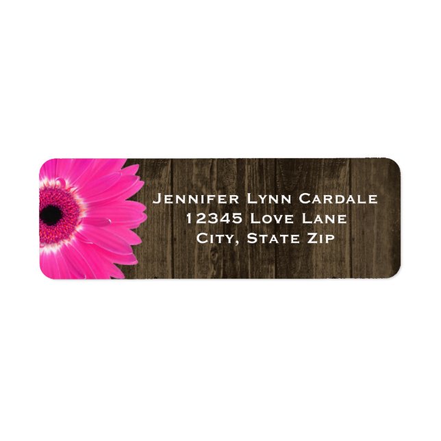 Rustic Wood Hot Pink Gerber Daisy Address Labels (Front)