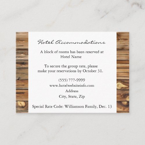 Rustic Wood Hotel Accommodation Enclosure Cards Business Cards