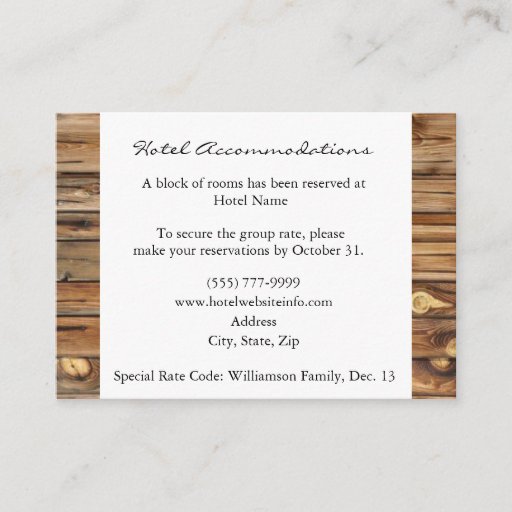 Customizable Rustic Wood Hotel Accommodation Enclosure Cards Business Cards