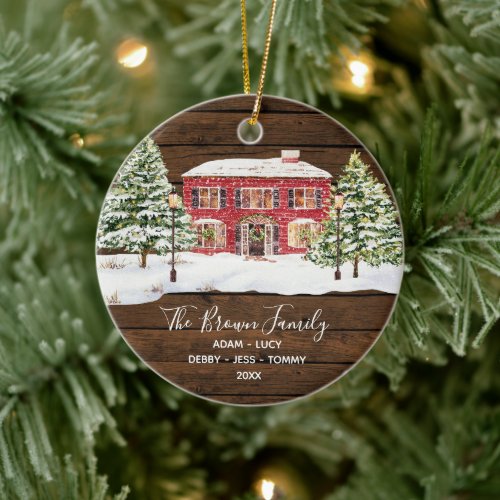 Rustic Wood House Family Christmas House  Ceramic Ornament