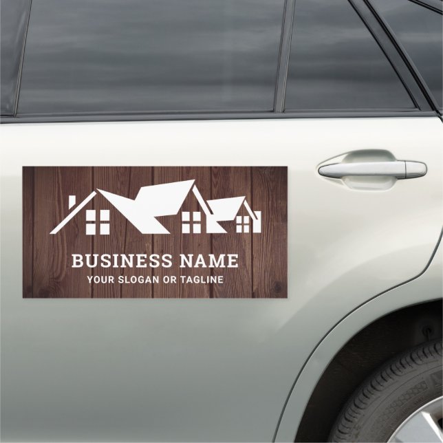 Rustic Wood House Roofing Construction Roofer Car Magnet (In Situ)