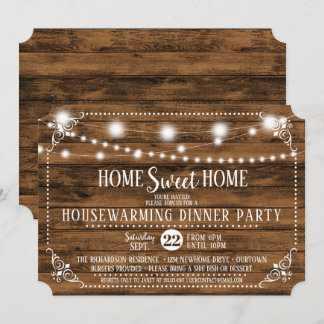 Rustic Wood Housewarming Dinner Party Invitation