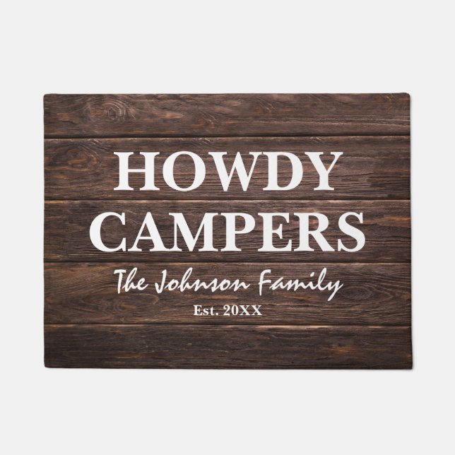 Rustic Wood Howdy Campers Doormat (Front)