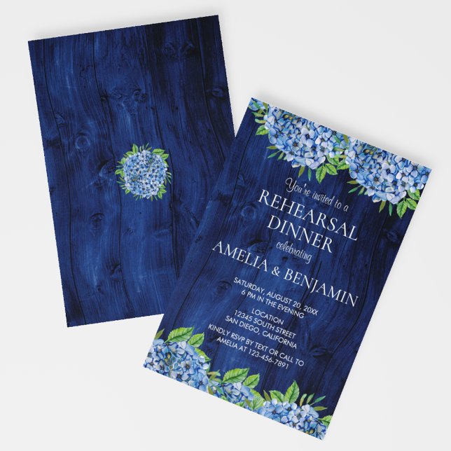 Rustic Wood Hydrangeas Wedding Rehearsal Dinner  Invitation (Creator Uploaded)