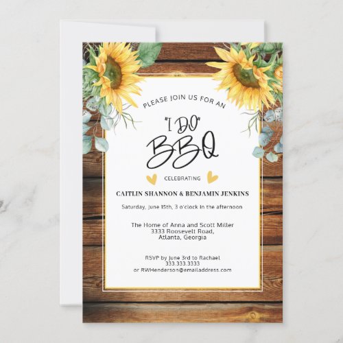 Rustic Wood I Do BBQ Sunflower Bridal Shower Invitation