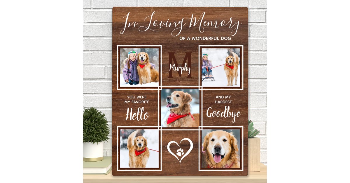 Rustic Wood In Loving Memory 5 Photo Dog Memorial Plaque | Zazzle