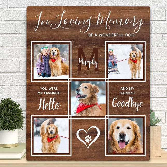 Rustic Wood In Loving Memory 5 Photo Dog Memorial Plaque (Creator Uploaded)